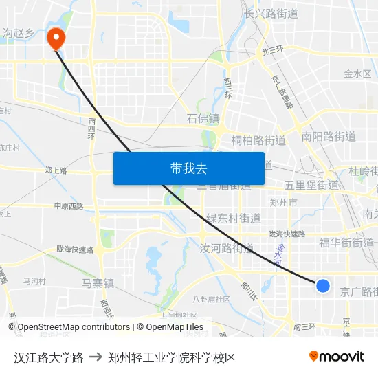 汉江路大学路 to 郑州轻工业学院科学校区 map
