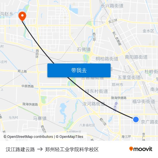 汉江路建云路 to 郑州轻工业学院科学校区 map