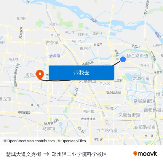 慧城大道文秀街 to 郑州轻工业学院科学校区 map