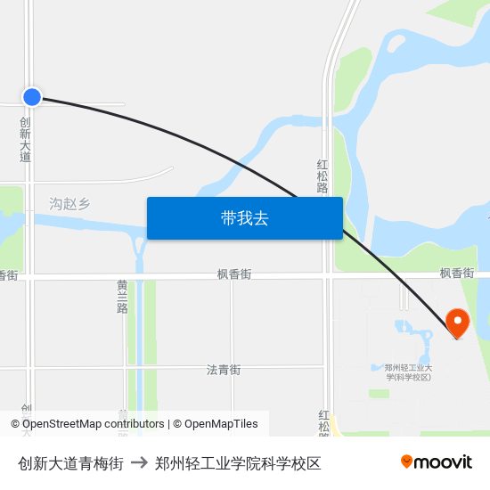 创新大道青梅街 to 郑州轻工业学院科学校区 map