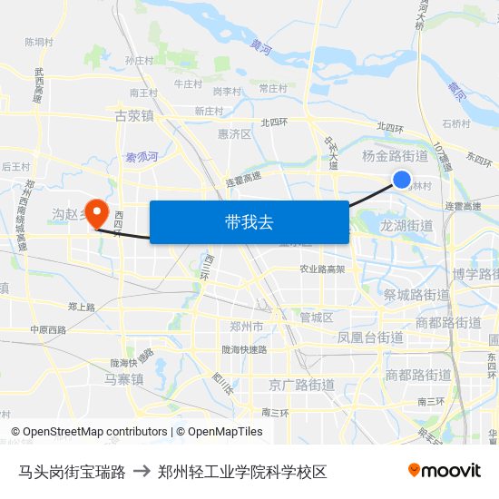 马头岗街宝瑞路 to 郑州轻工业学院科学校区 map