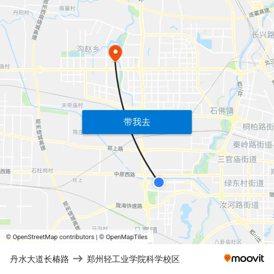 丹水大道长椿路 to 郑州轻工业学院科学校区 map