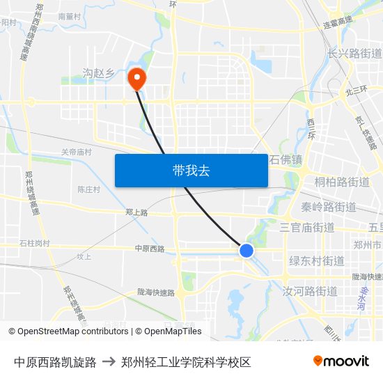 中原西路凯旋路 to 郑州轻工业学院科学校区 map