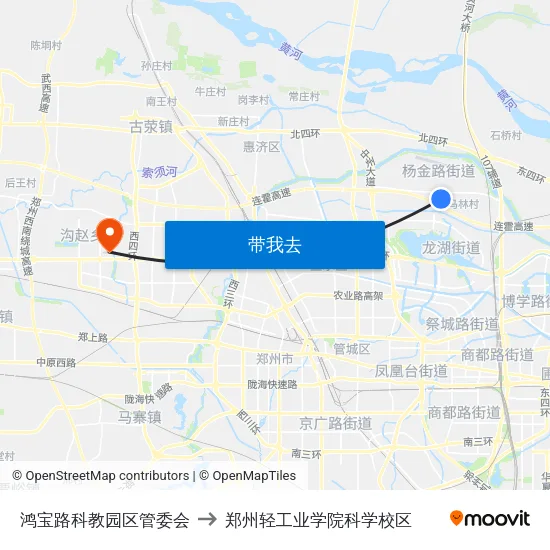 鸿宝路科教园区管委会 to 郑州轻工业学院科学校区 map