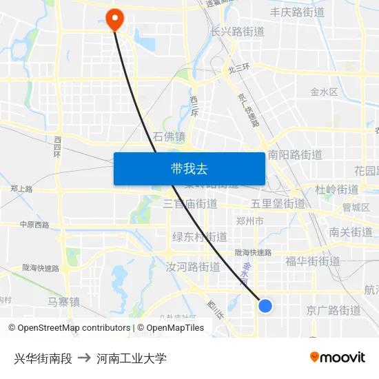 兴华街南段 to 河南工业大学 map