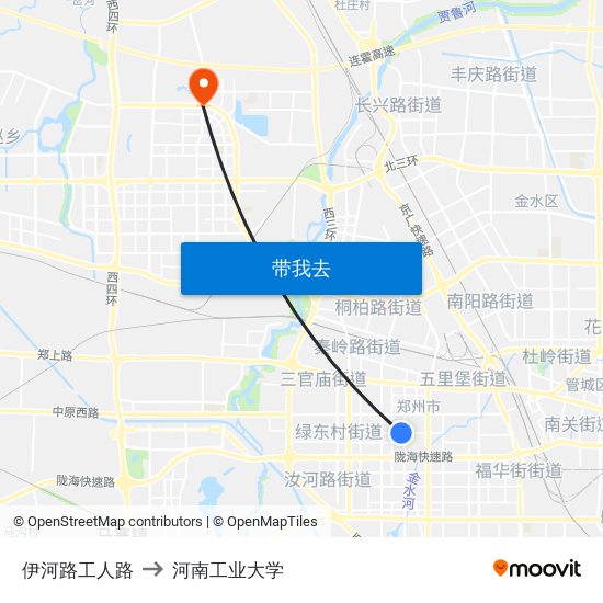 伊河路工人路 to 河南工业大学 map