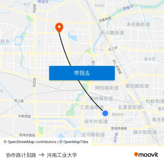 协作路计划路 to 河南工业大学 map