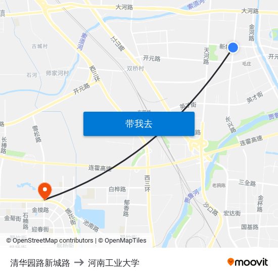 清华园路新城路 to 河南工业大学 map