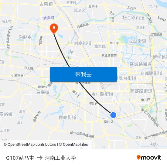 G107站马屯 to 河南工业大学 map