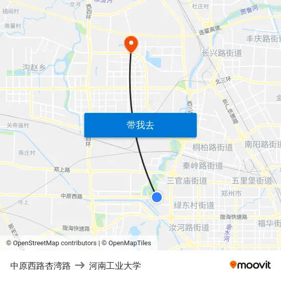 中原西路杏湾路 to 河南工业大学 map