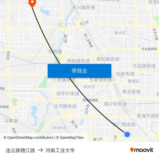 连云路赣江路 to 河南工业大学 map