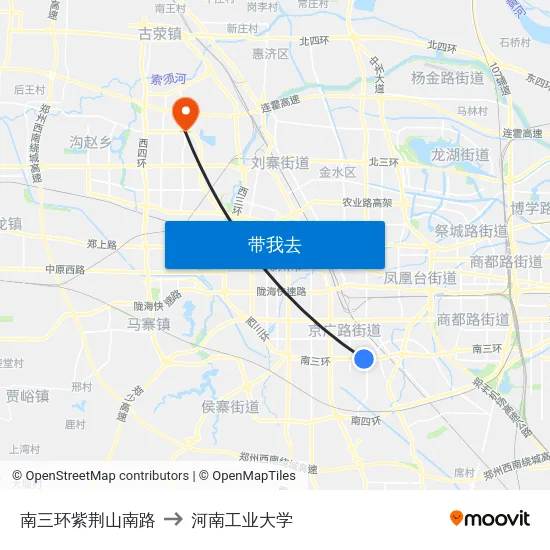 南三环紫荆山南路 to 河南工业大学 map