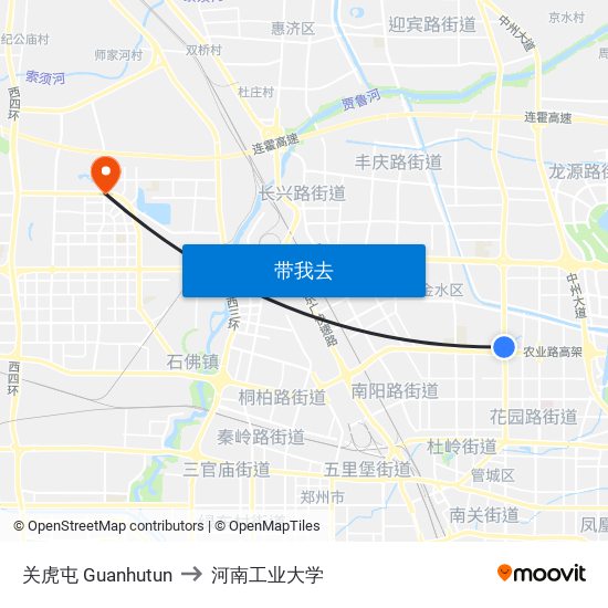 关虎屯 Guanhutun to 河南工业大学 map