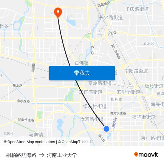 桐柏路航海路 to 河南工业大学 map