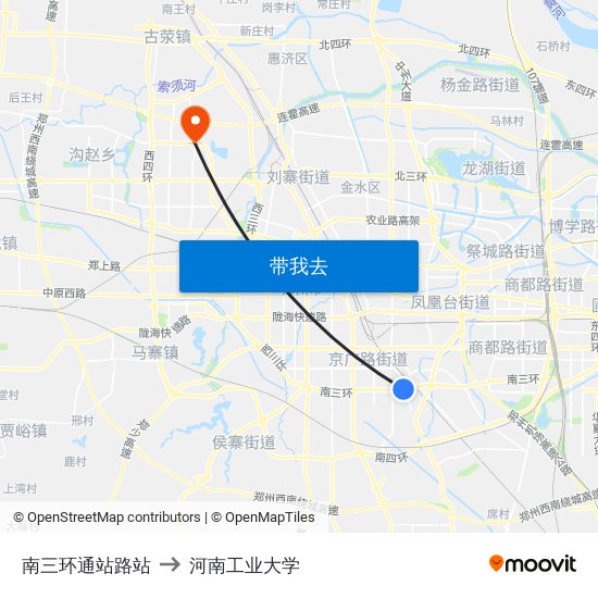 南三环通站路站 to 河南工业大学 map