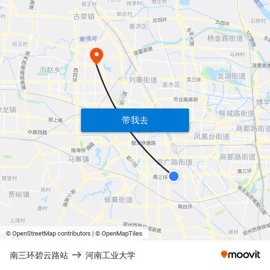 南三环碧云路站 to 河南工业大学 map