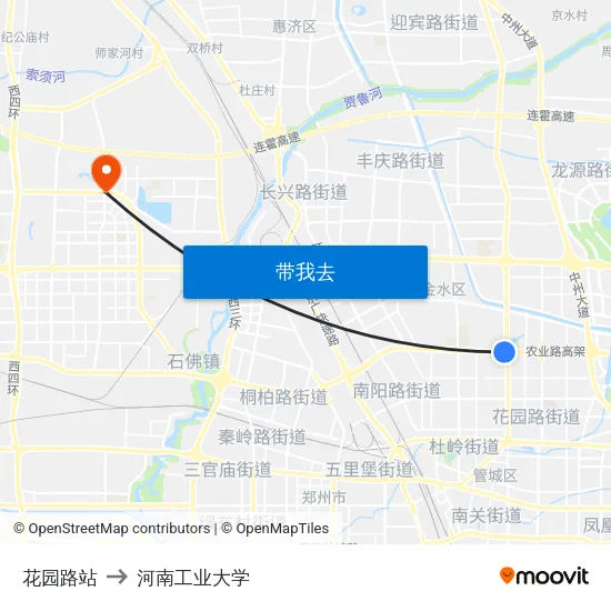花园路站 to 河南工业大学 map