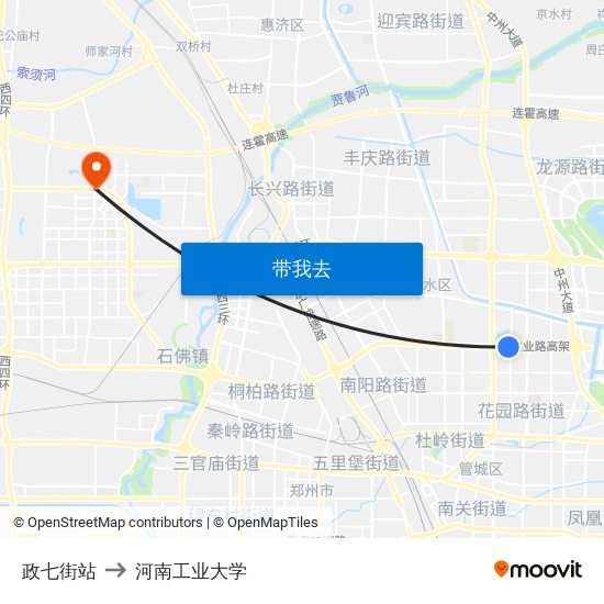 政七街站 to 河南工业大学 map