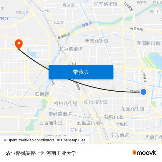 农业路姚寨路 to 河南工业大学 map