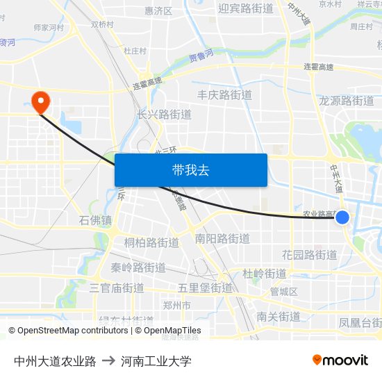 中州大道农业路 to 河南工业大学 map