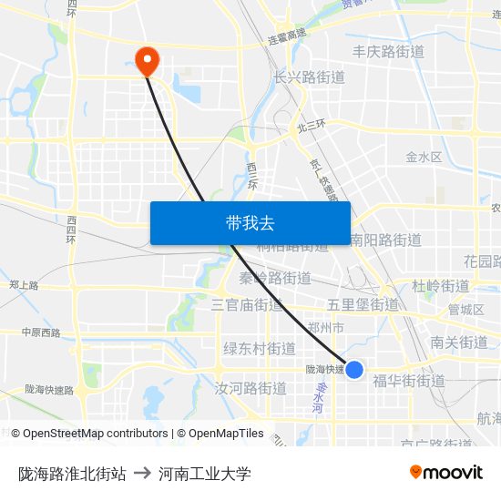 陇海路淮北街站 to 河南工业大学 map