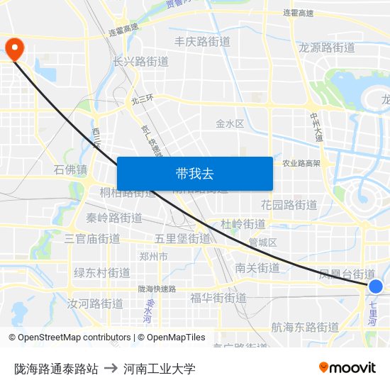 陇海路通泰路站 to 河南工业大学 map