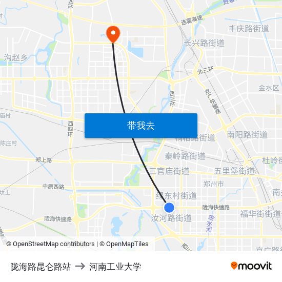 陇海路昆仑路站 to 河南工业大学 map