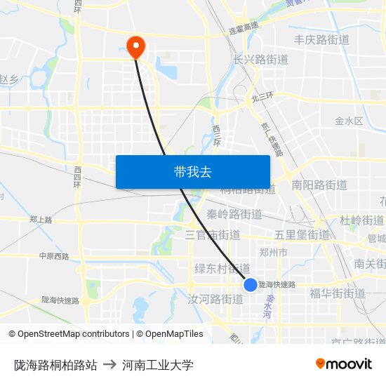 陇海路桐柏路站 to 河南工业大学 map