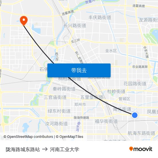 陇海路城东路站 to 河南工业大学 map