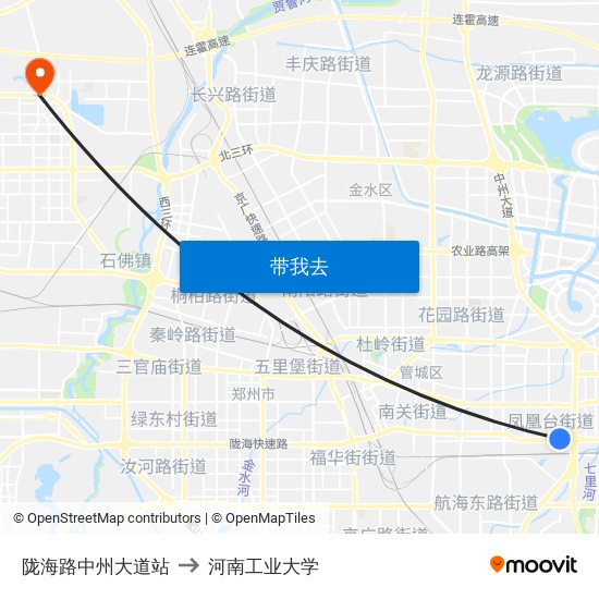 陇海路中州大道站 to 河南工业大学 map