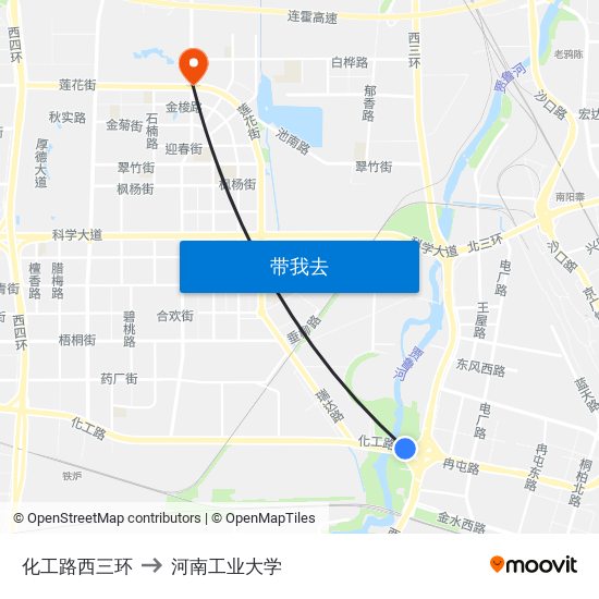 化工路西三环 to 河南工业大学 map