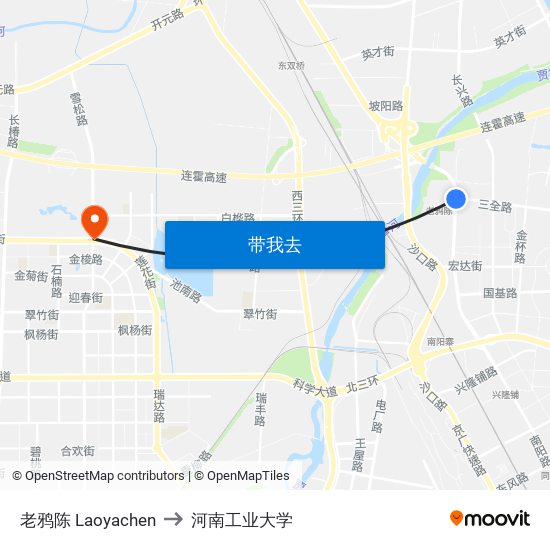 老鸦陈 Laoyachen to 河南工业大学 map