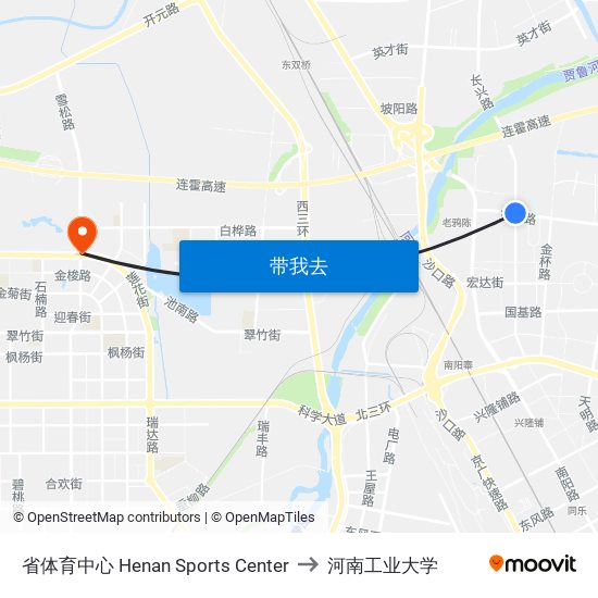 省体育中心 Henan Sports Center to 河南工业大学 map