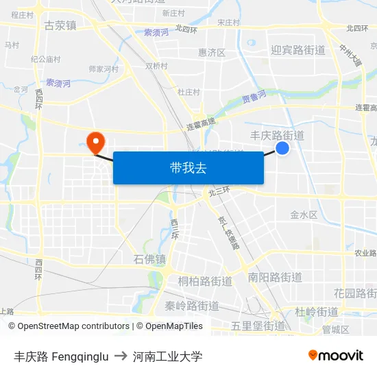 丰庆路 Fengqinglu to 河南工业大学 map