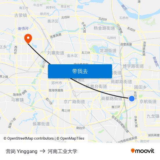 营岗 Yinggang to 河南工业大学 map