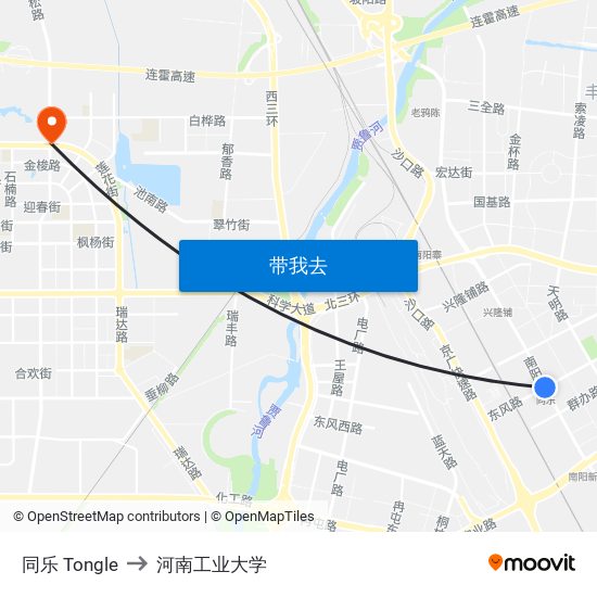 同乐 Tongle to 河南工业大学 map