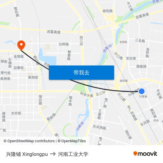兴隆铺 Xinglongpu to 河南工业大学 map