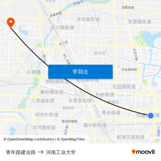 青年路建业路 to 河南工业大学 map