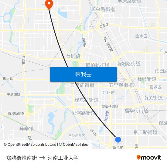 郑航街淮南街 to 河南工业大学 map