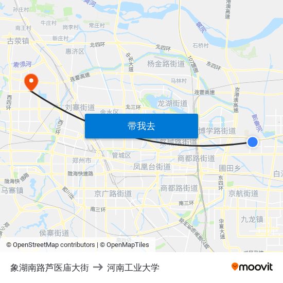 象湖南路芦医庙大街 to 河南工业大学 map