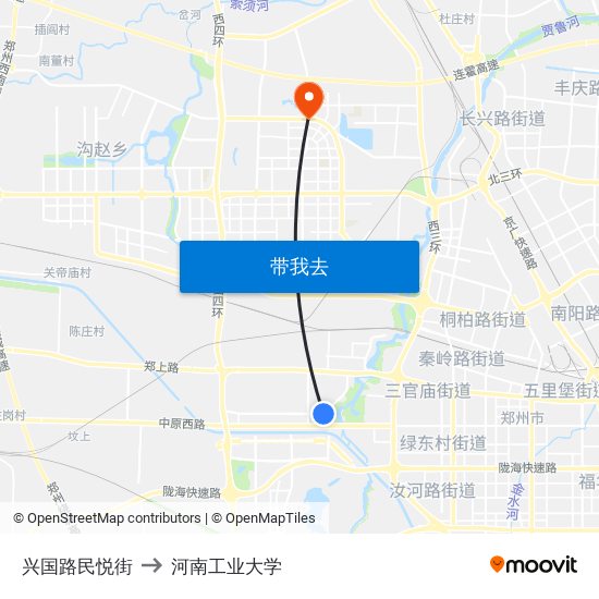 兴国路民悦街 to 河南工业大学 map