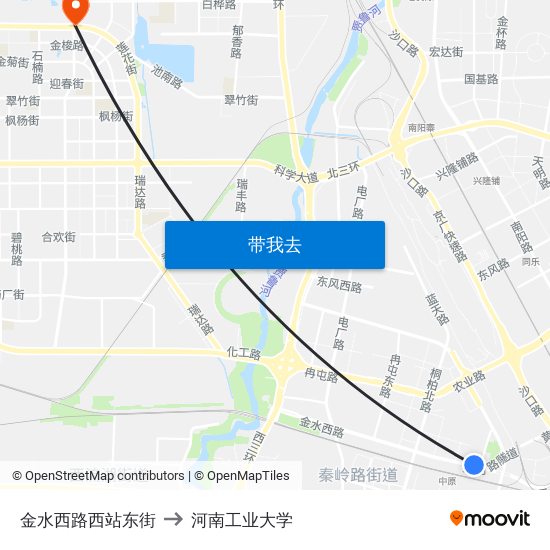 金水西路西站东街 to 河南工业大学 map