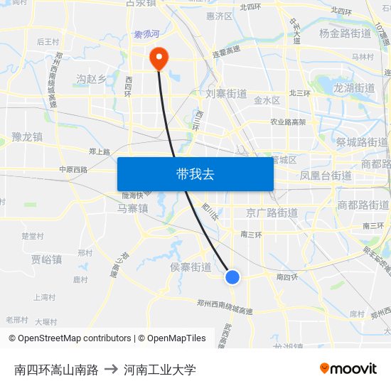 南四环嵩山南路 to 河南工业大学 map