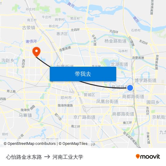 心怡路金水东路 to 河南工业大学 map