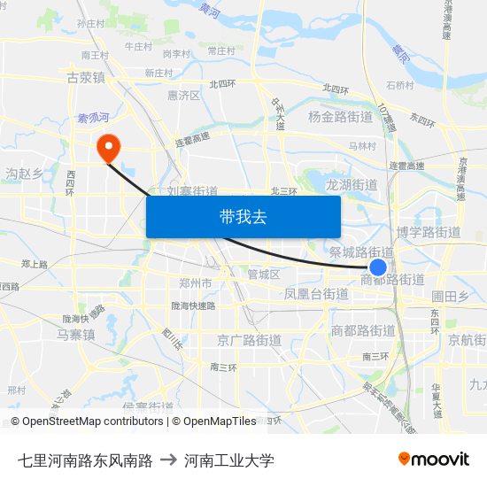 七里河南路东风南路 to 河南工业大学 map