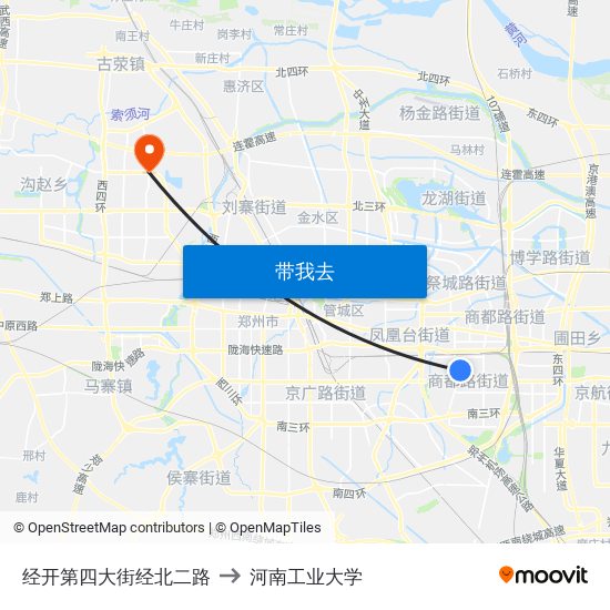 经开第四大街经北二路 to 河南工业大学 map