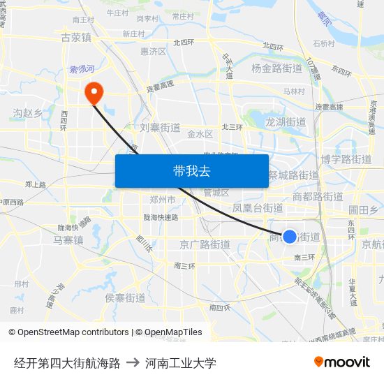 经开第四大街航海路 to 河南工业大学 map