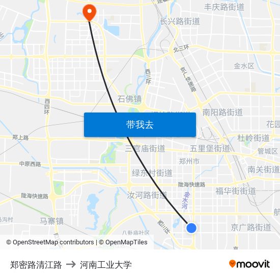 郑密路清江路 to 河南工业大学 map