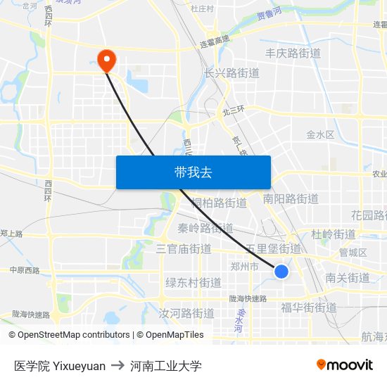 医学院 Yixueyuan to 河南工业大学 map