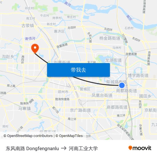 东风南路 Dongfengnanlu to 河南工业大学 map